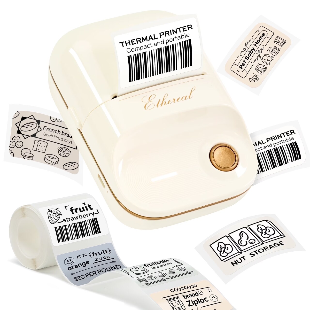 Label Maker Machine, 2 inches Portable Bluetooth Retro Label Printer with Tape, Inkless Label Maker Handheld (Milky White)